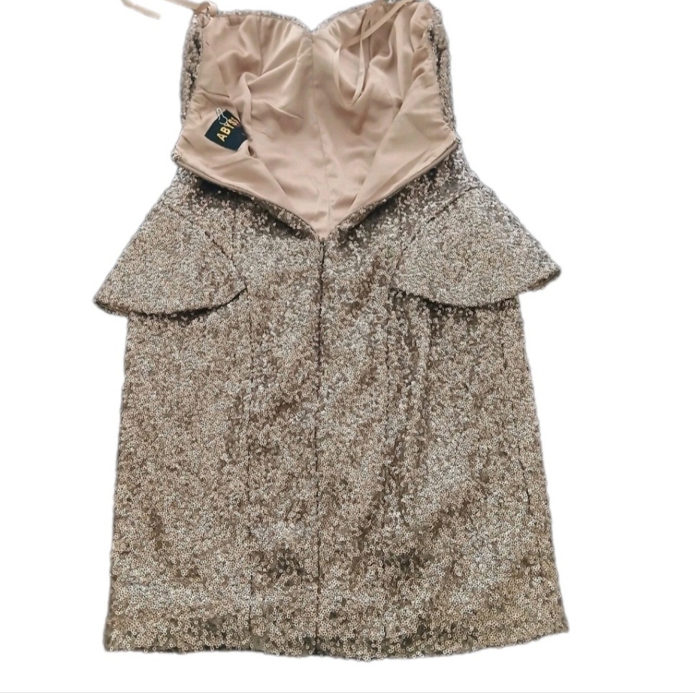 Vintage Sequin Party Gold Peplum ABYSS Women's Strapless Dress SMALL Homecoming - Picture 3 of 7
